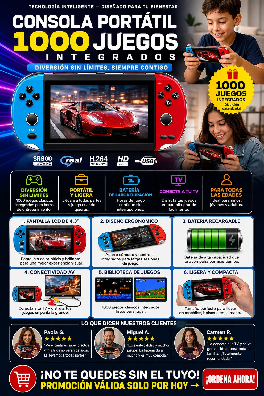 Consola Portátil 1000 Juegos Integrados - imagen 5