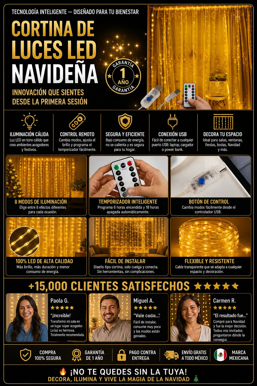 Cortina De Navidad Con Cadena De Luz Led - imagen 5