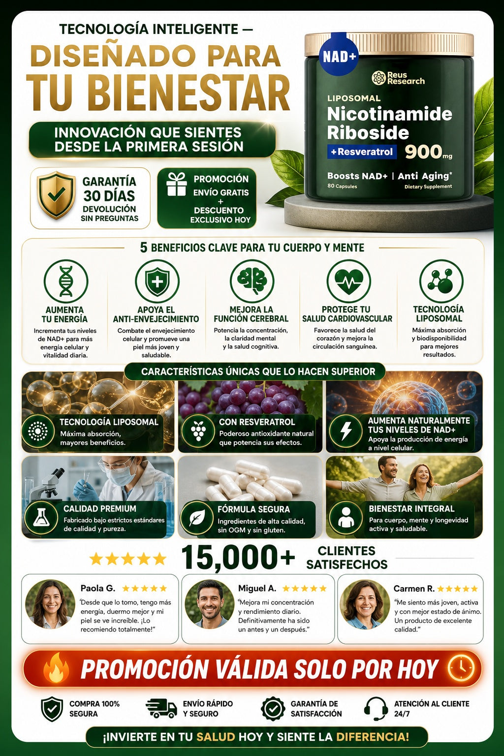 Nicotinamida Riboside Liposomal 900mg con Resveratrol - 80 Cápsulas - imagen 5