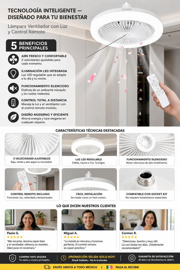 Lampara Ventilador Con Luz Y Control - imagen 5