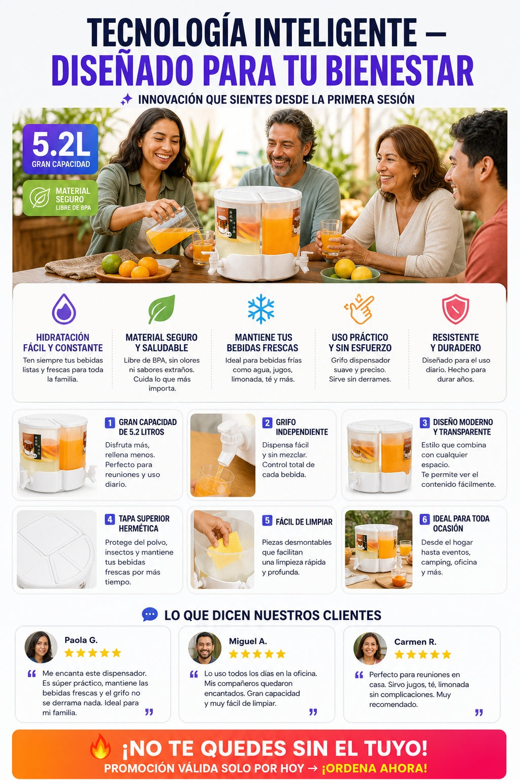 Dispensador de Bebidas con Grifo 5.2L - imagen 5