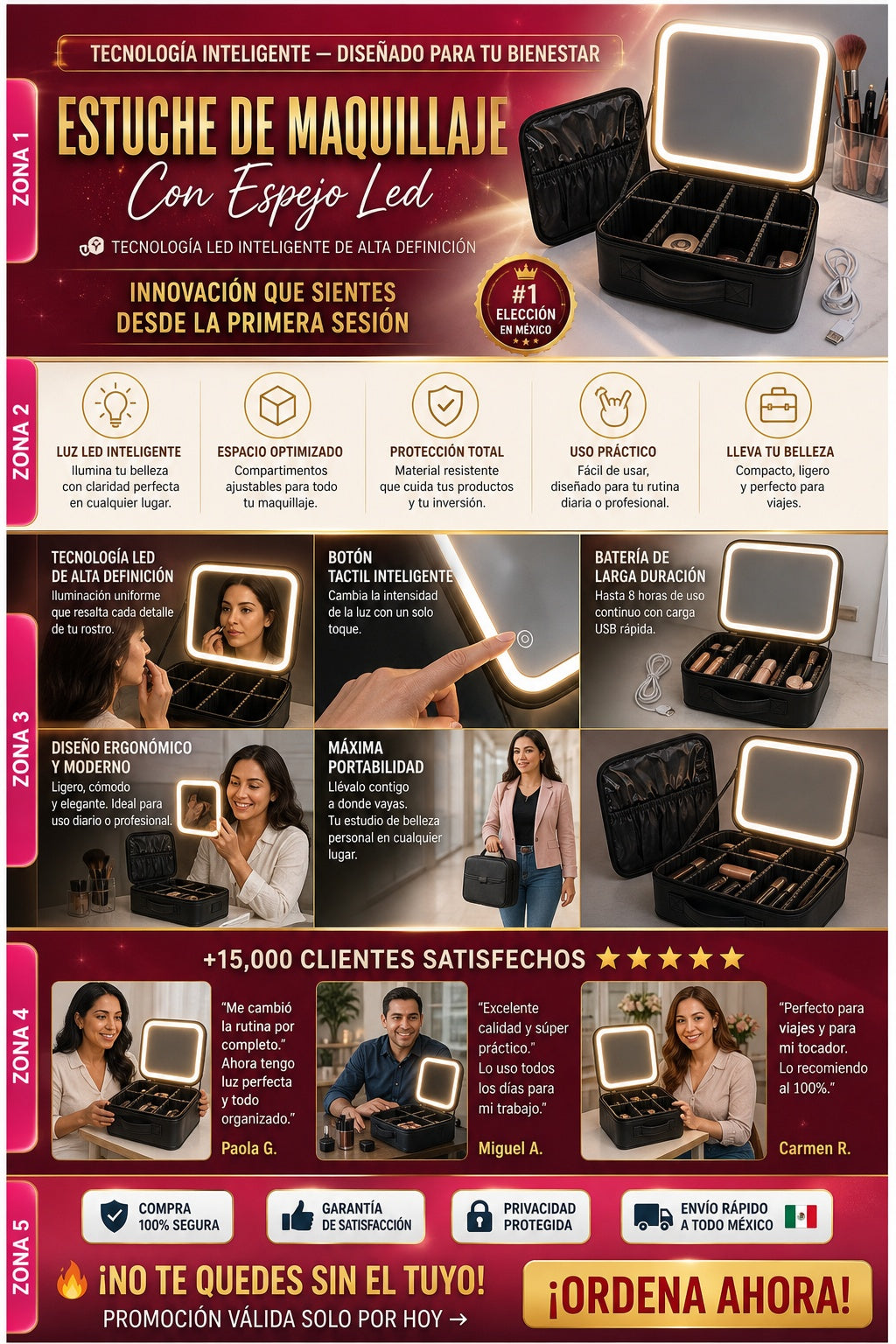 Estuche De Maquillaje Con Espejo Led - imagen 5