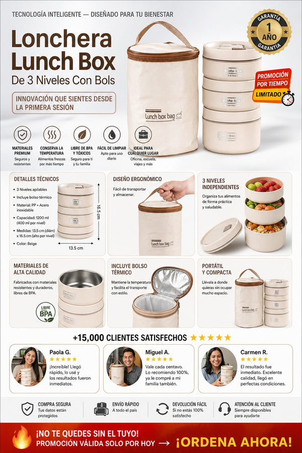 Lonchera Lunch Box De 3 Niveles Con Bols - imagen 5