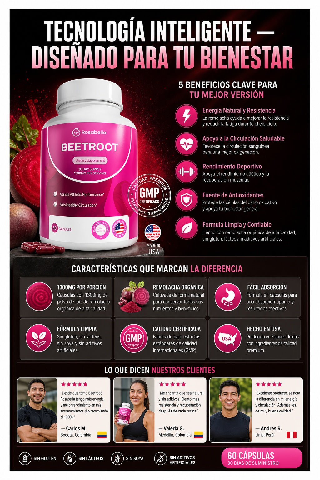 Suplemento Beetroot Remolacha 60 Cápsulas - imagen 5