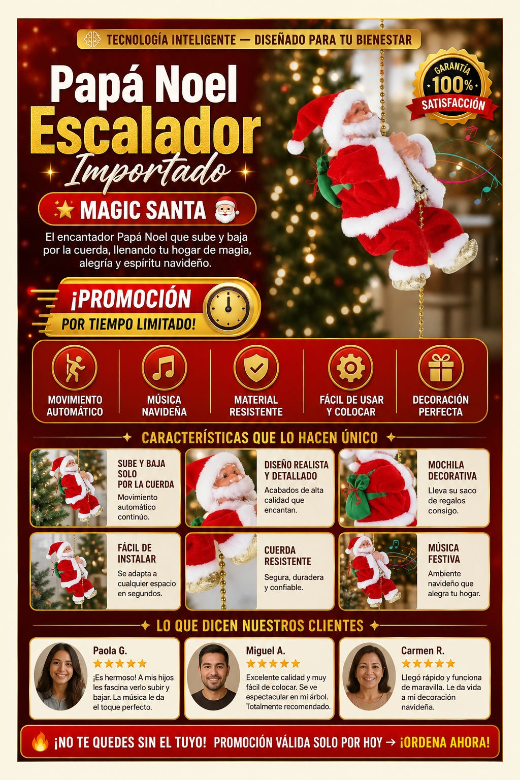 Papá Noel Escalador Importado ✨ MAGIC SANTA 🎅 (Movimientos y música navideña) - imagen 5