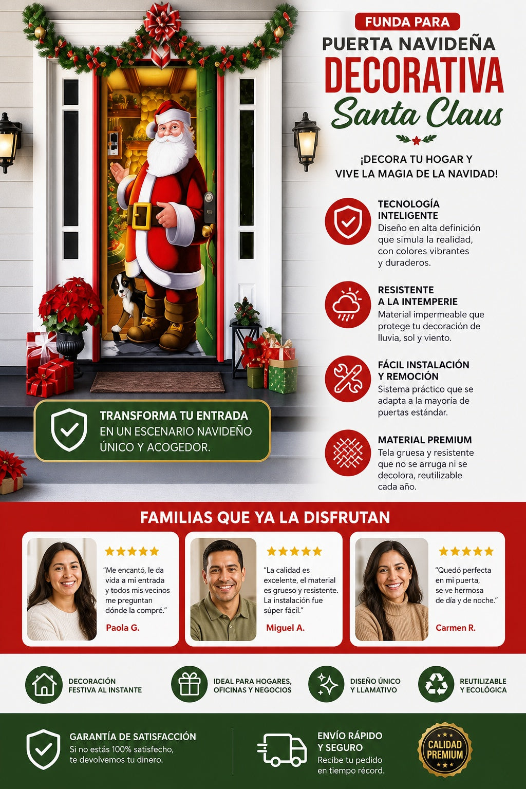 Funda Para Puerta Navideña Decorativa Santa Claus - imagen 5
