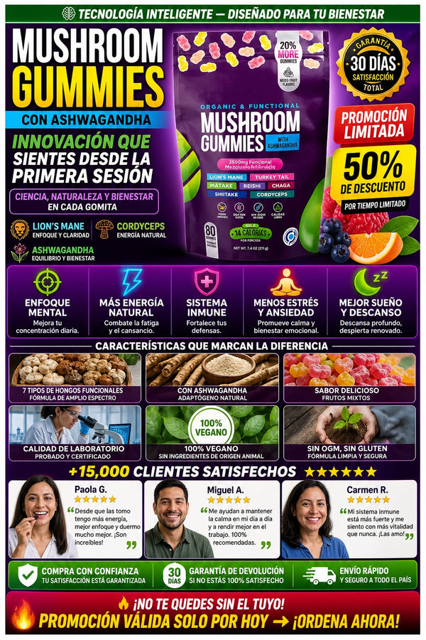 Suplemento Mushroom Ashwagandha 80 Gomas - imagen 5