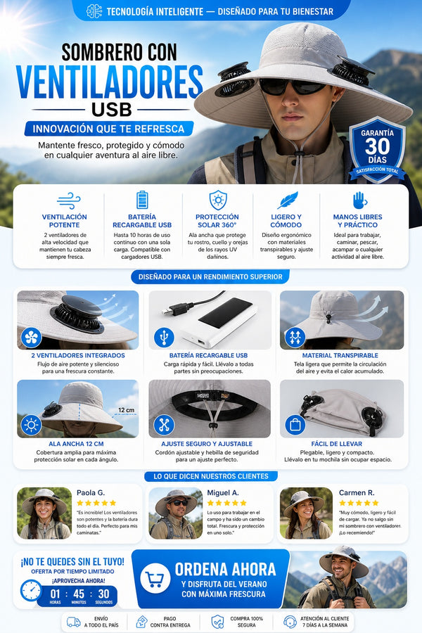 Ventilador Usb Sombrero Para Sol - imagen 5