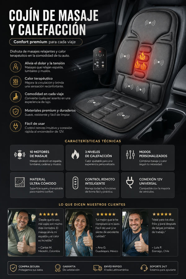 ¿Dolor de espalda al conducir? Asiento Masajeador con Calor para Auto - imagen 5