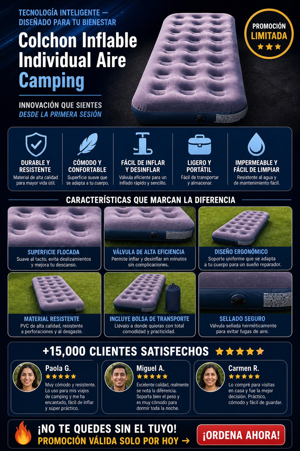Colchon Inflable Individual Aire Camping - imagen 5