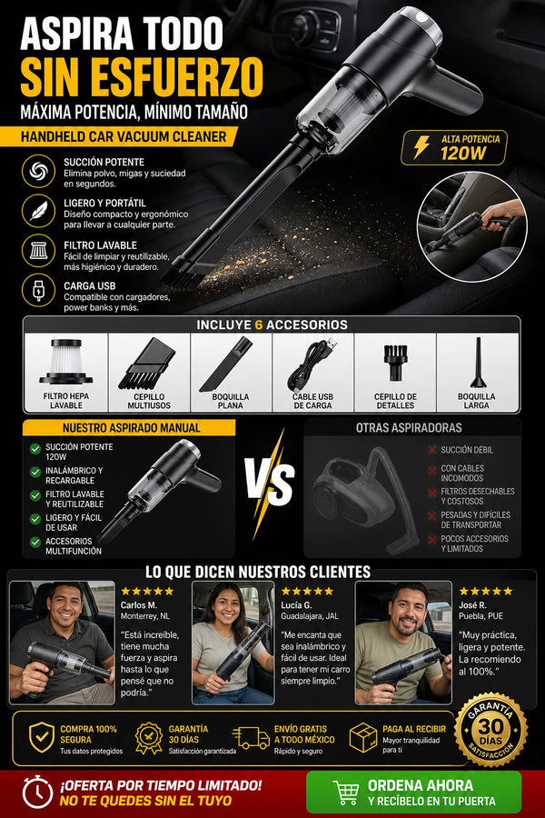 Aspiradora Portatil Para Auto De Mano - imagen 6
