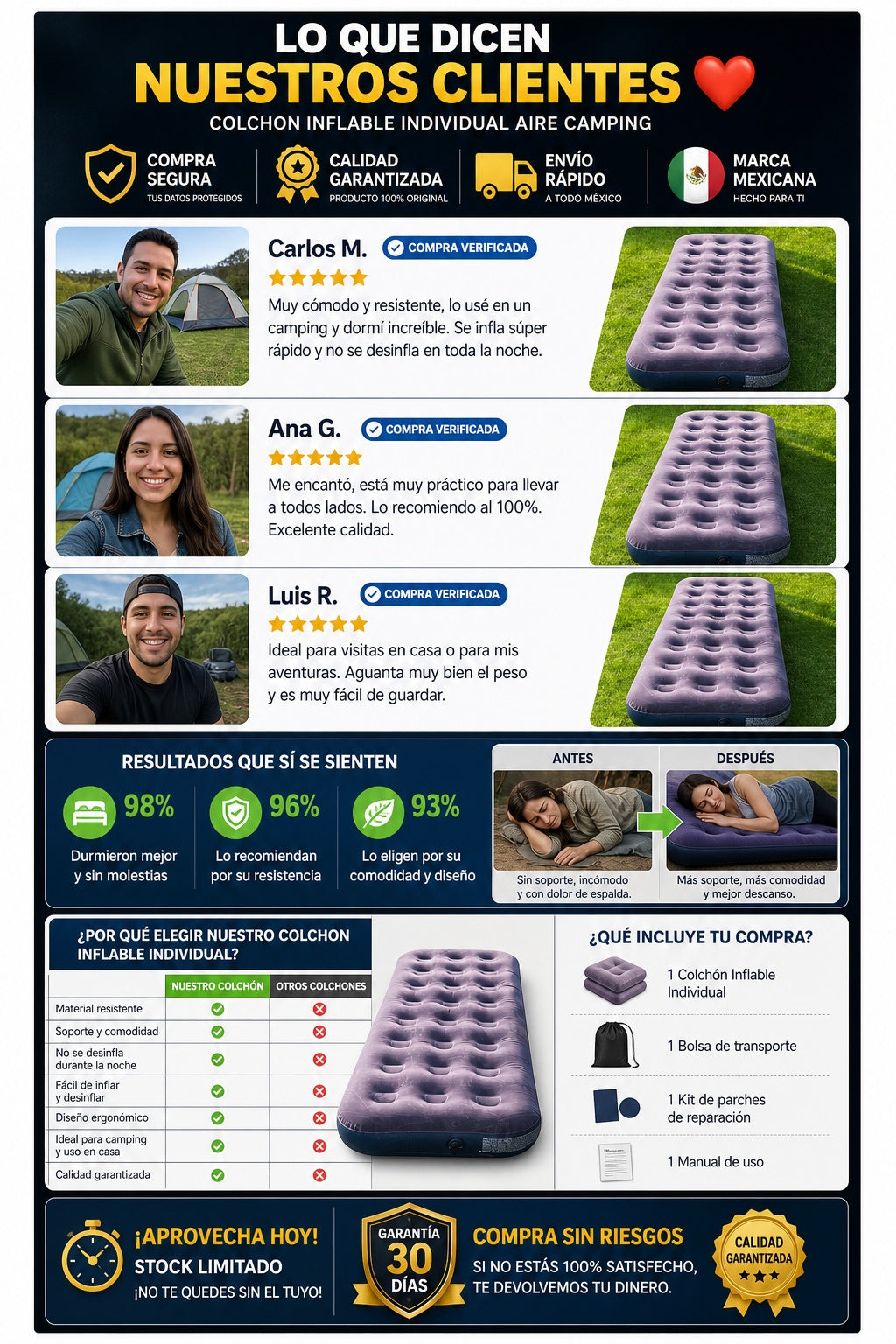 Colchon Inflable Individual Aire Camping - imagen 6