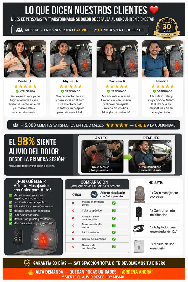 ¿Dolor de espalda al conducir? Asiento Masajeador con Calor para Auto - imagen 6