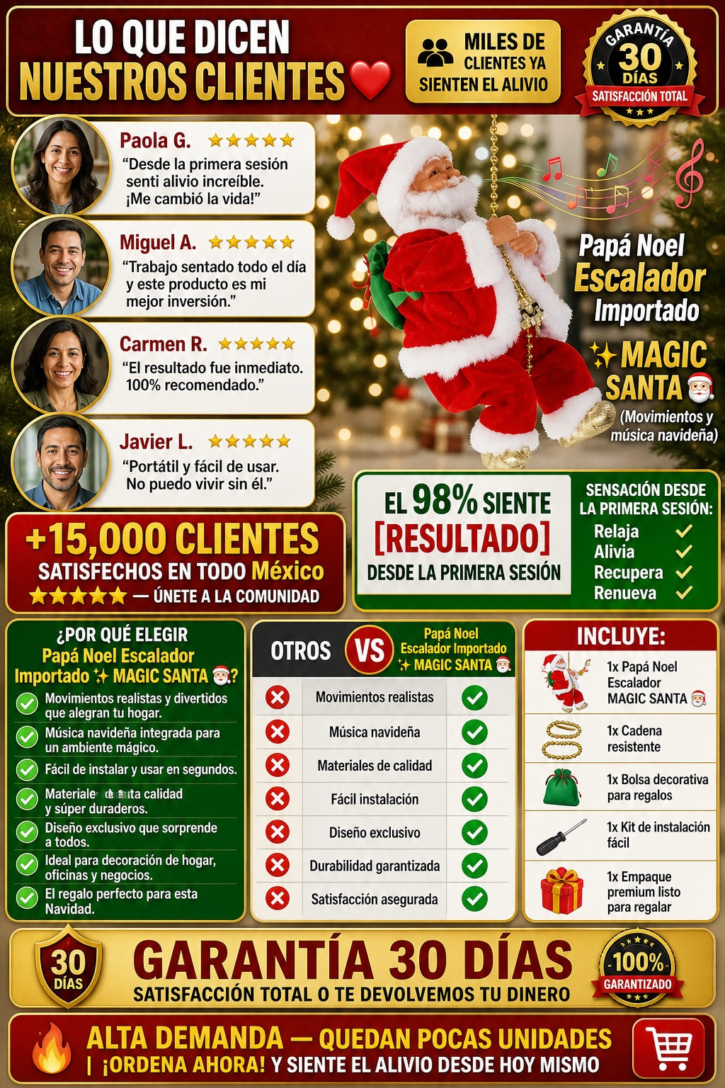 Papá Noel Escalador Importado ✨ MAGIC SANTA 🎅 (Movimientos y música navideña) - imagen 6