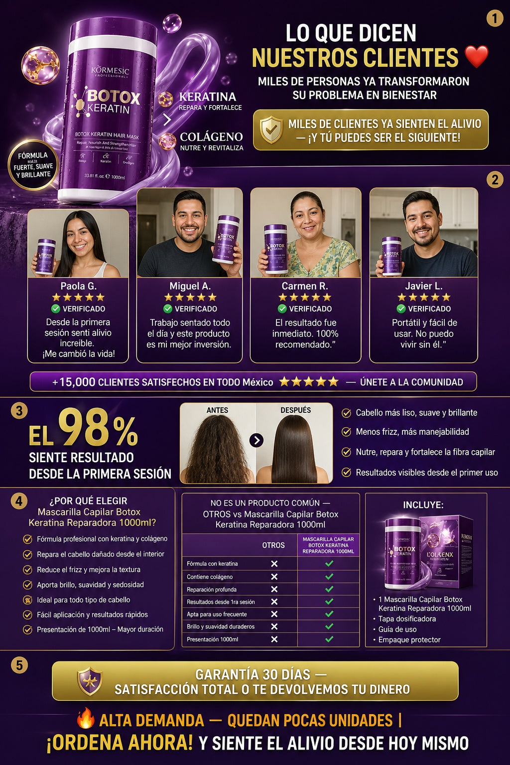 Mascarilla Capilar Botox Keratina Reparadora 1000ml - imagen 6