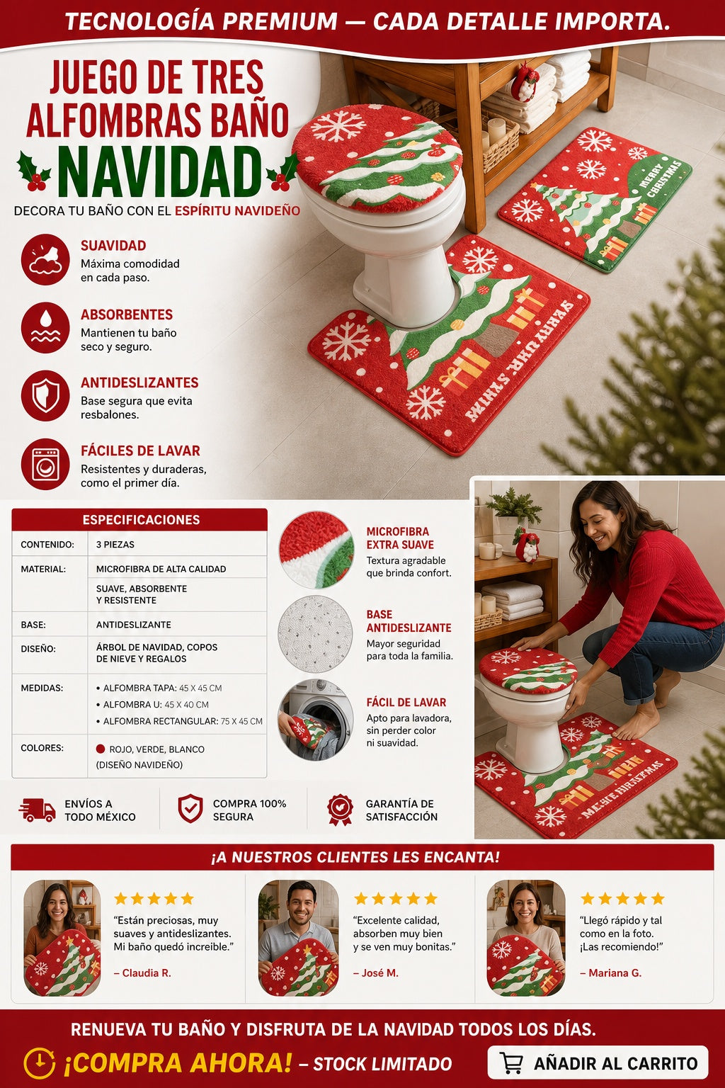 Juego De Tres Alfombras Bano Navidad - imagen 7