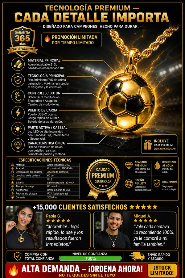 Cadena Balón de Fútbol en Oro Laminado — Lleva tu pasión siempre contigo - imagen 7