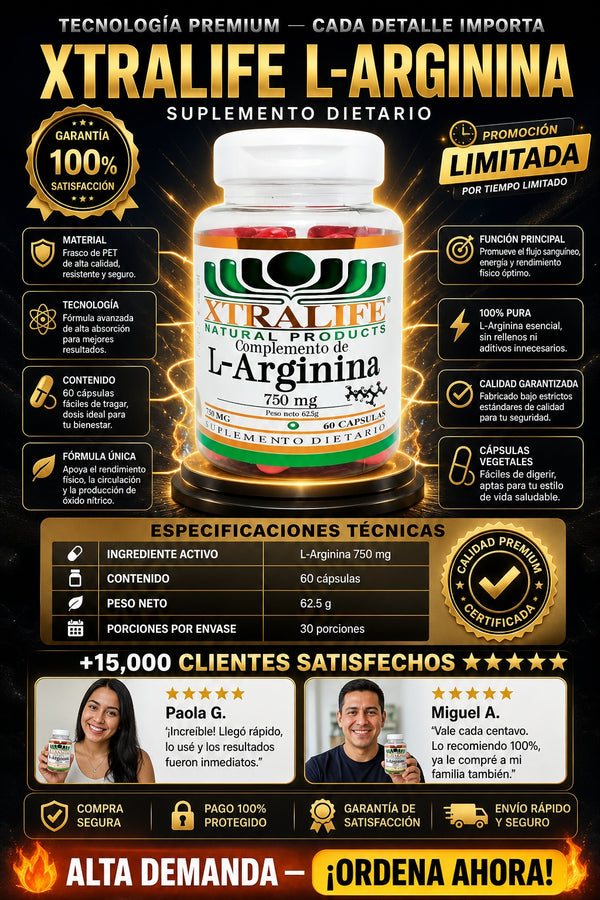 Suplemento Xtralife Larginina 60 Cap - imagen 7