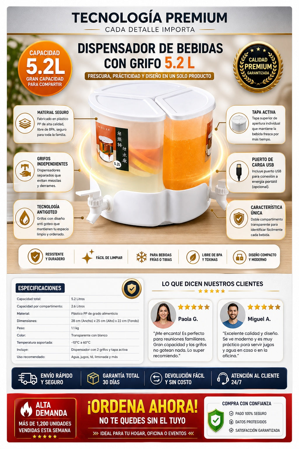 Dispensador de Bebidas con Grifo 5.2L - imagen 7