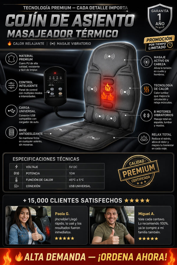 ¿Dolor de espalda al conducir? Asiento Masajeador con Calor para Auto - imagen 7