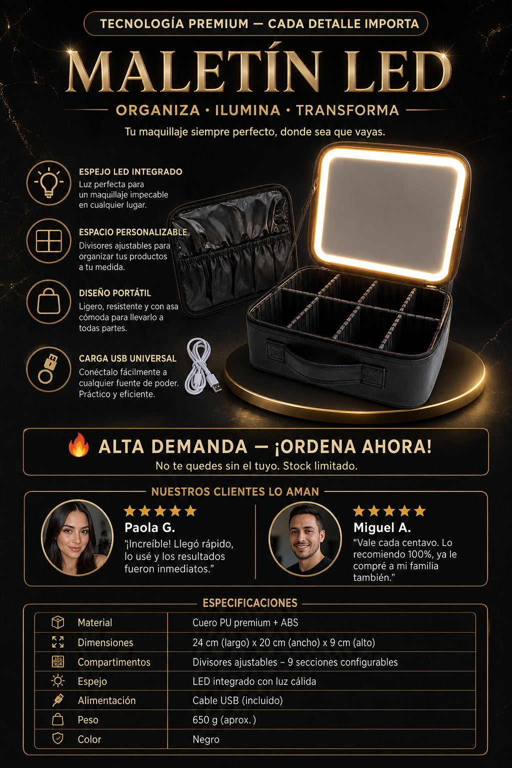 Estuche De Maquillaje Con Espejo Led - imagen 7