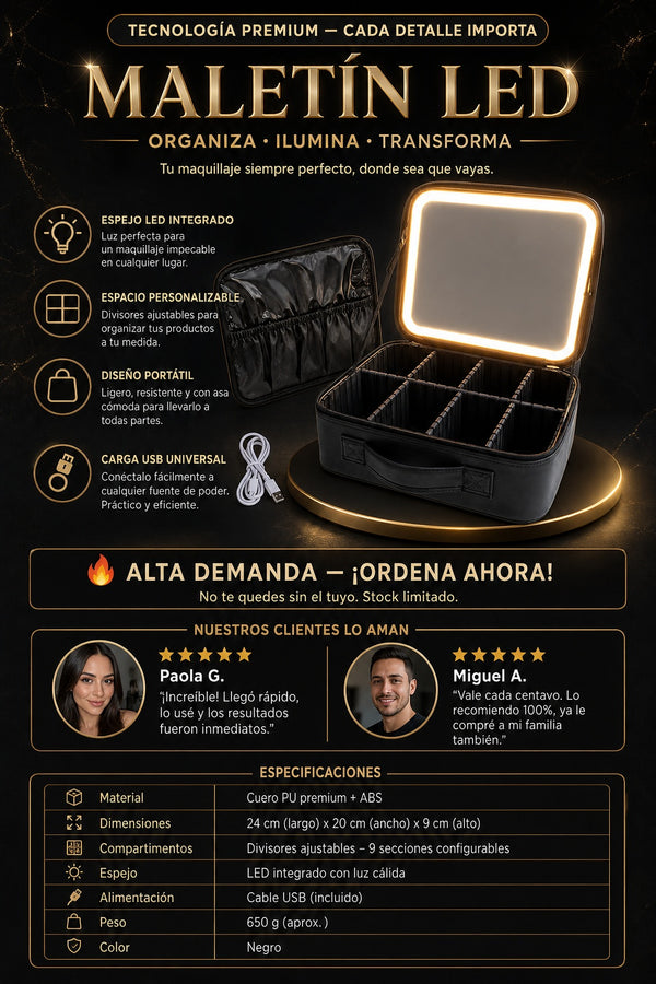 Estuche De Maquillaje Con Espejo Led - imagen 7