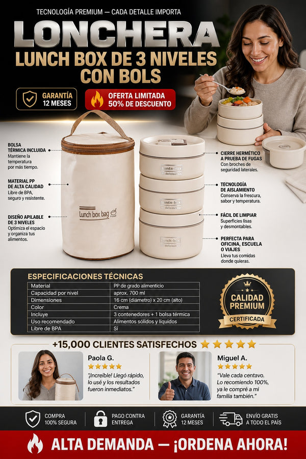 Lonchera Lunch Box De 3 Niveles Con Bols - imagen 7