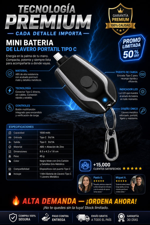 Mini Bateria De Llavero Portatil Tipo C - imagen 7