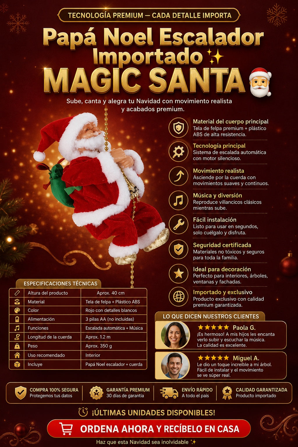 Papá Noel Escalador Importado ✨ MAGIC SANTA 🎅 (Movimientos y música navideña) - imagen 7