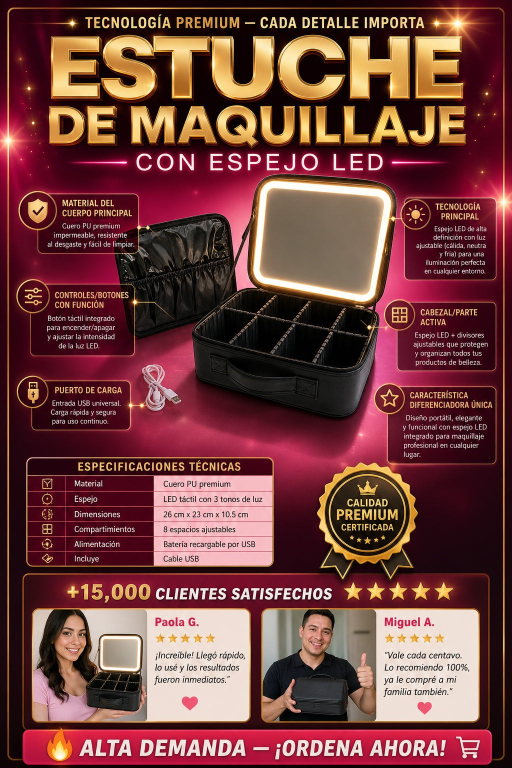 Estuche De Maquillaje Con Espejo Led - imagen 7