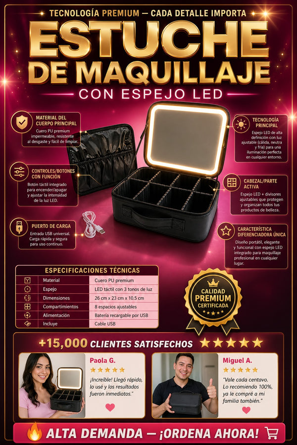 Estuche De Maquillaje Con Espejo Led - imagen 7