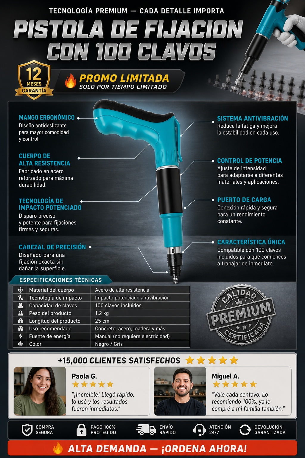 Pistola De Fijacion Con 100 Clavos - imagen 7