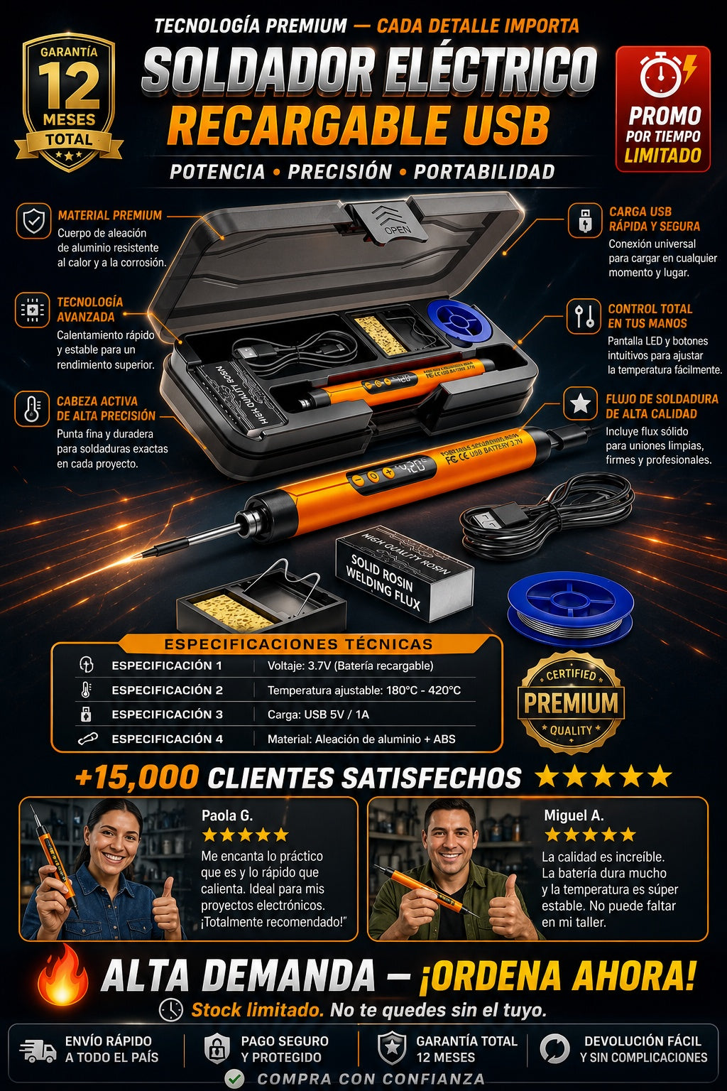 Kit Soldador Usb Recargable Temperatura - imagen 7