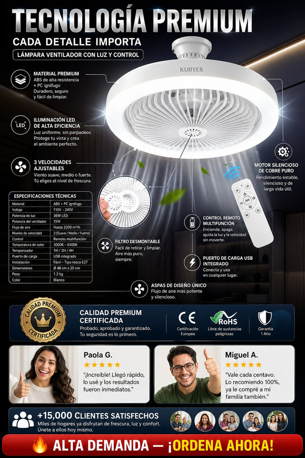 Lampara Ventilador Con Luz Y Control - imagen 7