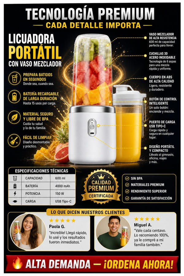 Licuadora Portatil Con Vaso Mezclador - imagen 7