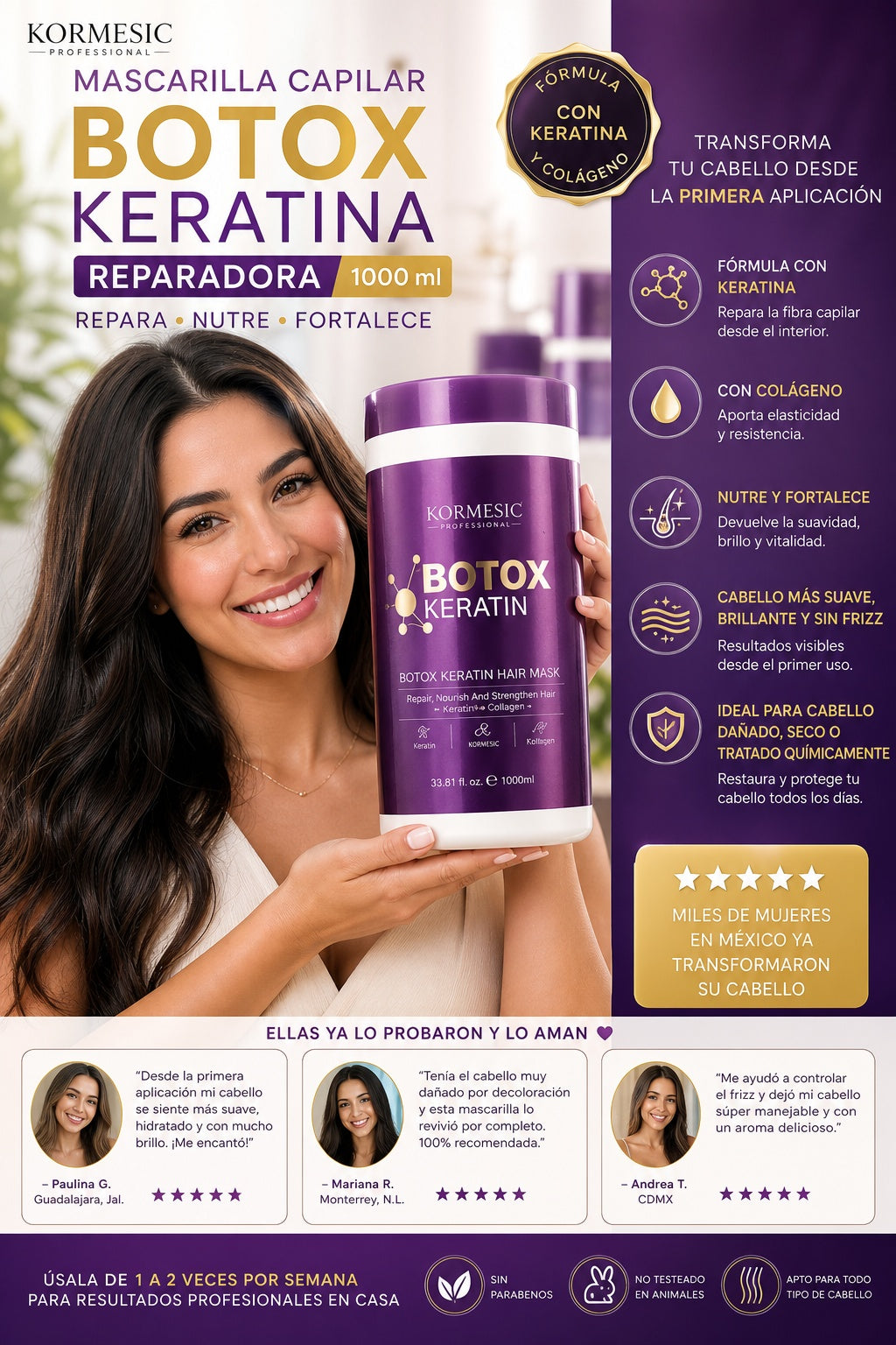 Mascarilla Capilar Botox Keratina Reparadora 1000ml - imagen 7