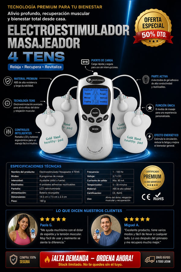 Electroestimulador Masajeador 4 Tens - imagen 7