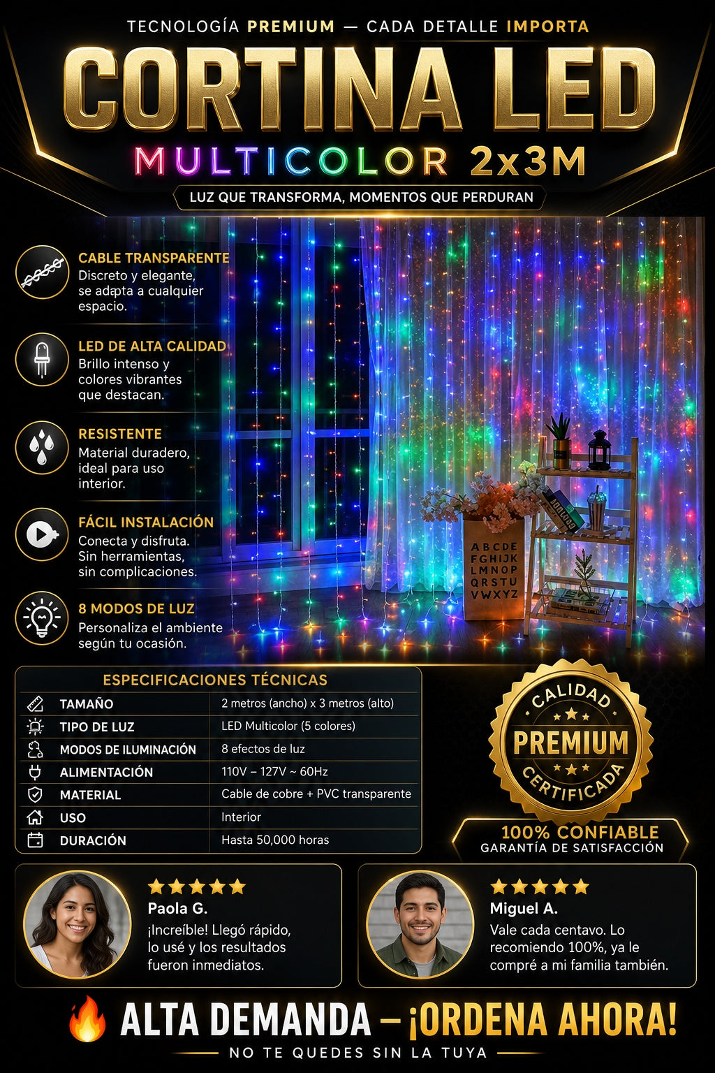 Una Cadena 2x3 M De Luces Para Cortinas - imagen 7