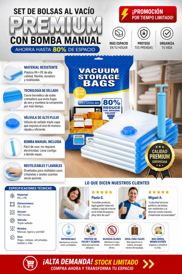 Bolsas Al Vacio Con Bomba Almacenamiento 📦 Contenido del paquete: • 1 x Bomba de aire manual    • 5 x Bolsas de almacenamiento al vacío - imagen 7
