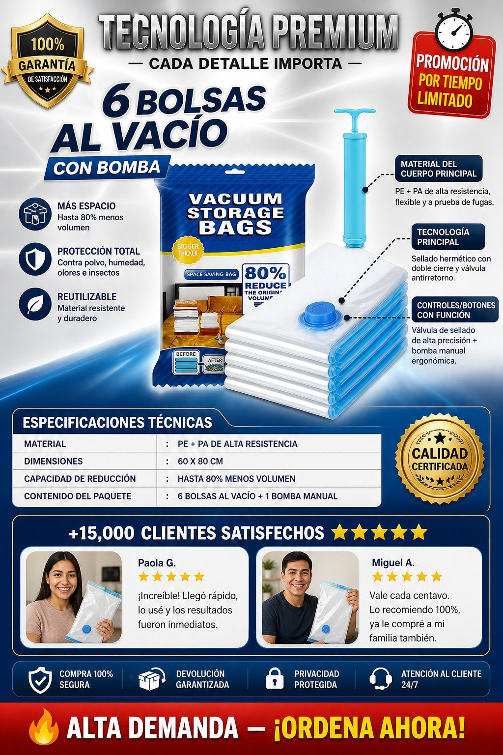 6 Bolsas Al Vacio Con Bomba Almacenamiento oferta 2x1 compra un paqute de 6 y recibe el segundo gratis total 12 bolsas y 2 bombas - imagen 7