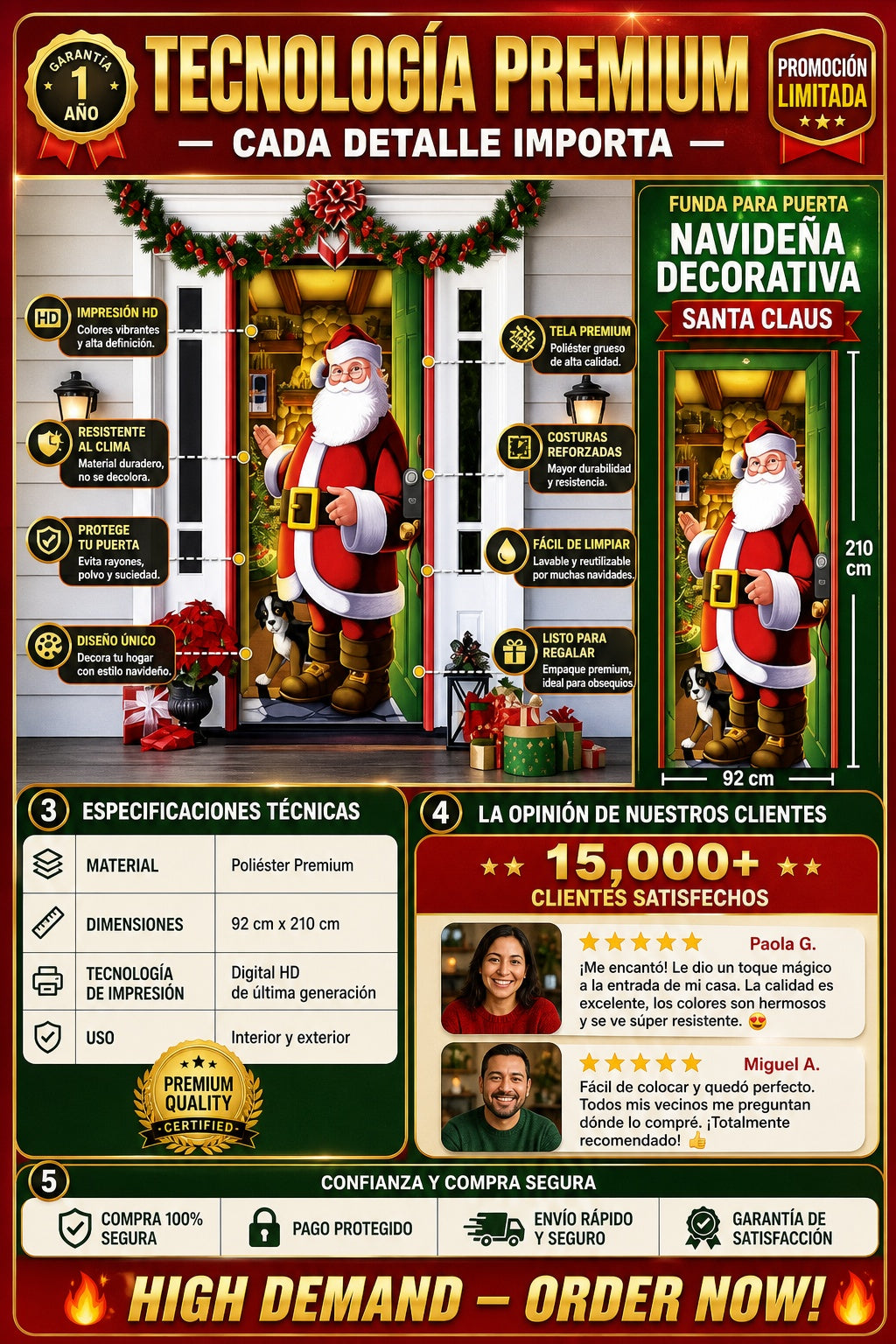 Funda Para Puerta Navideña Decorativa Santa Claus - imagen 7
