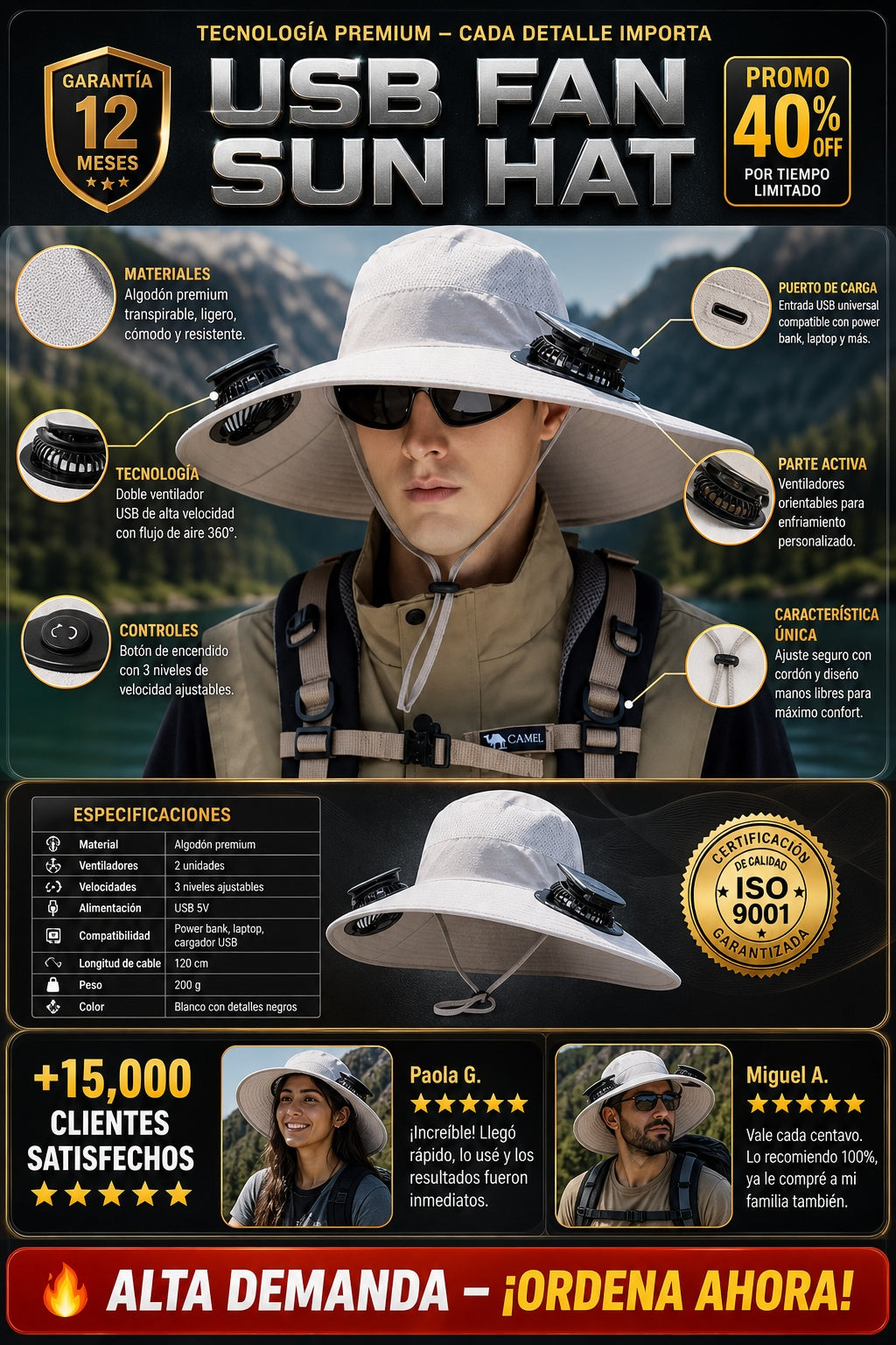 Ventilador Usb Sombrero Para Sol - imagen 7