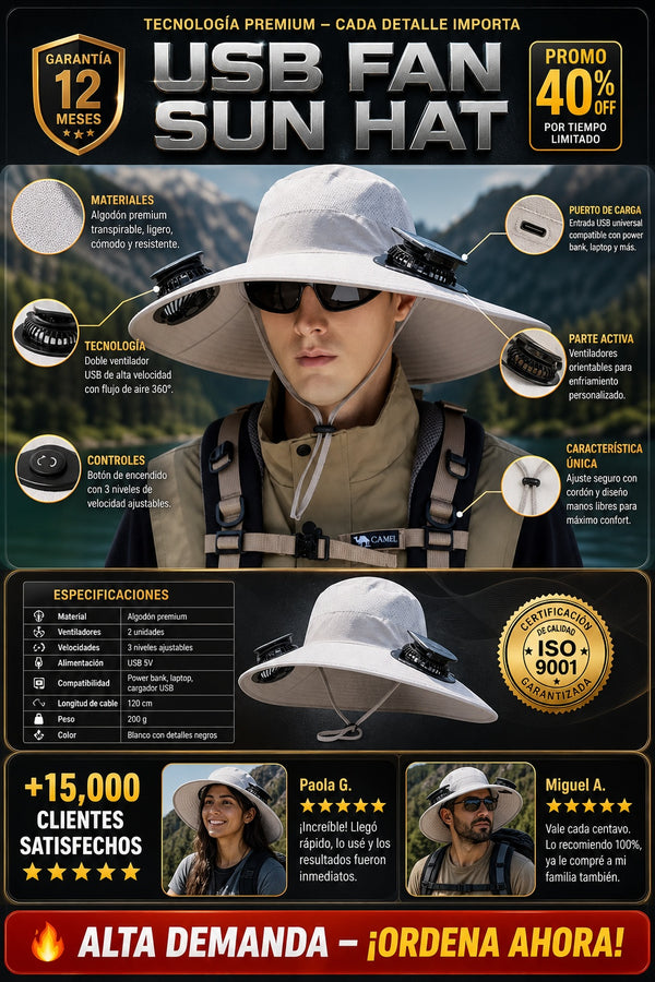 Ventilador Usb Sombrero Para Sol - imagen 7