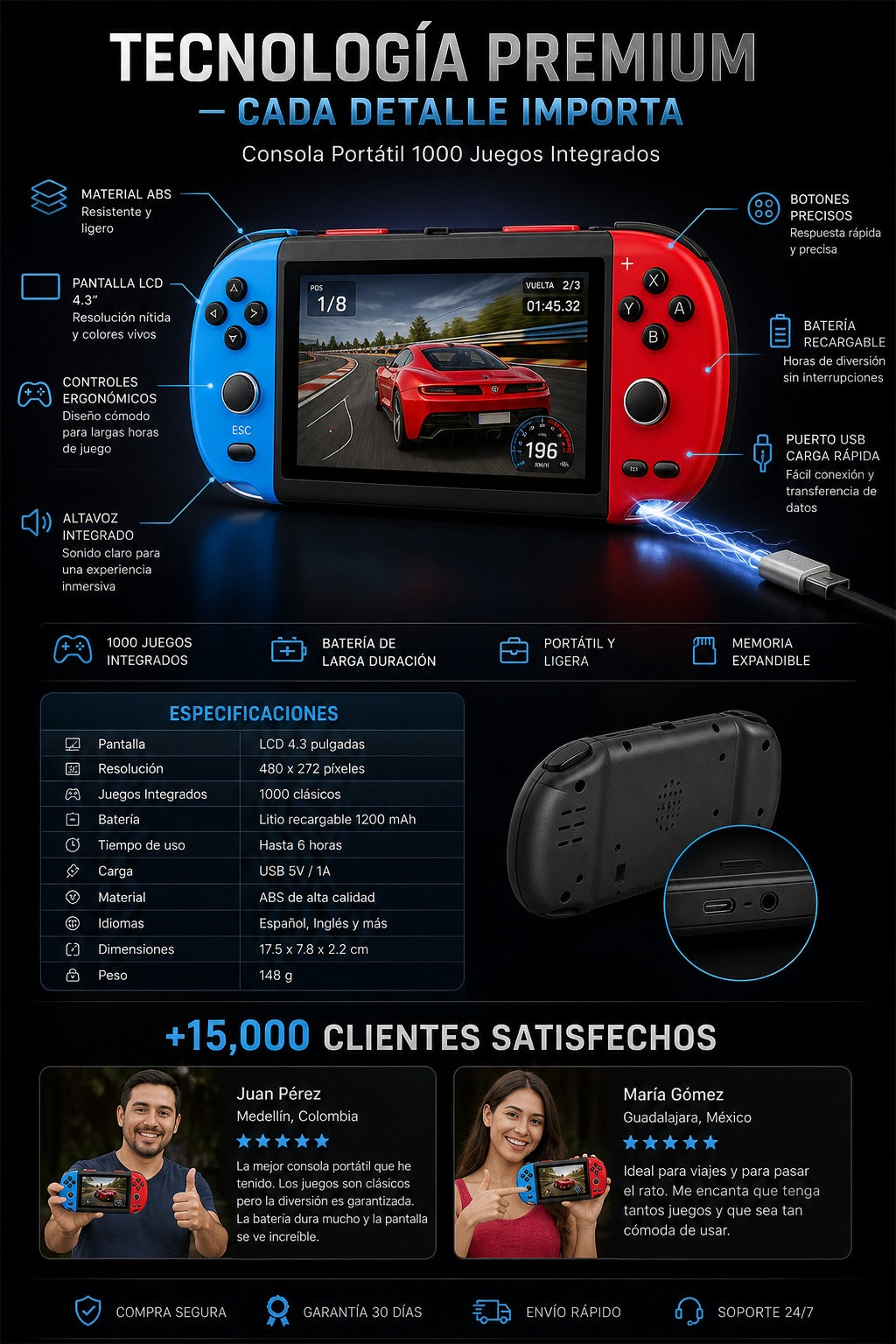 Consola Portátil 1000 Juegos Integrados - imagen 7
