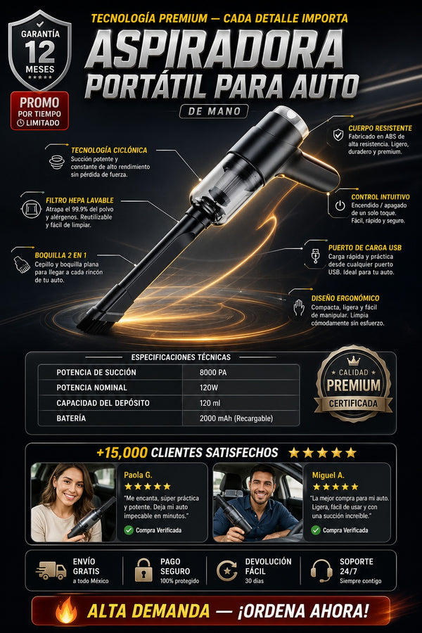 Aspiradora Portatil Para Auto De Mano - imagen 7