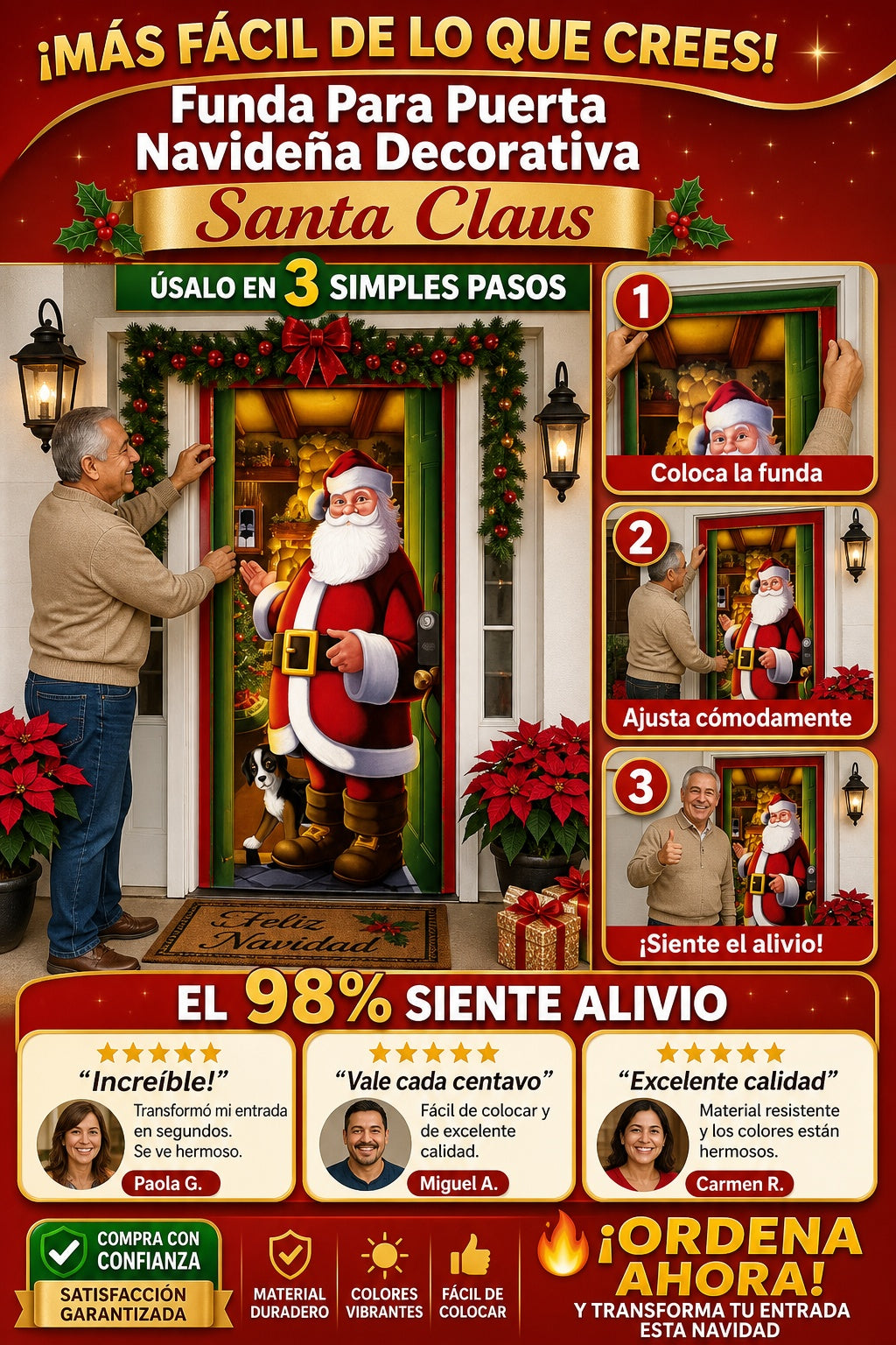 Funda Para Puerta Navideña Decorativa Santa Claus - imagen 8