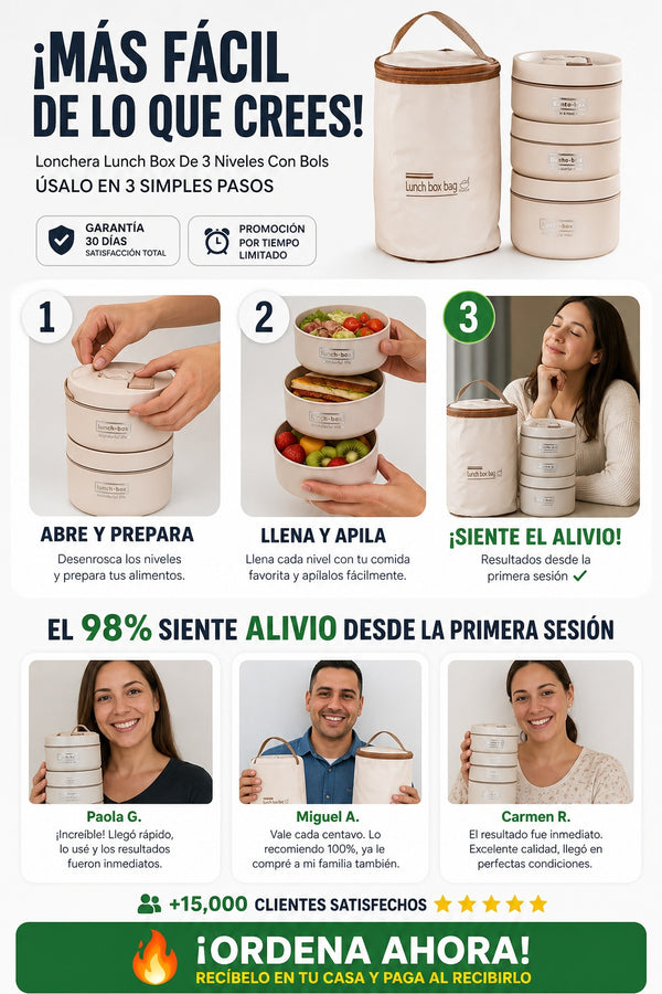 Lonchera Lunch Box De 3 Niveles Con Bols - imagen 8