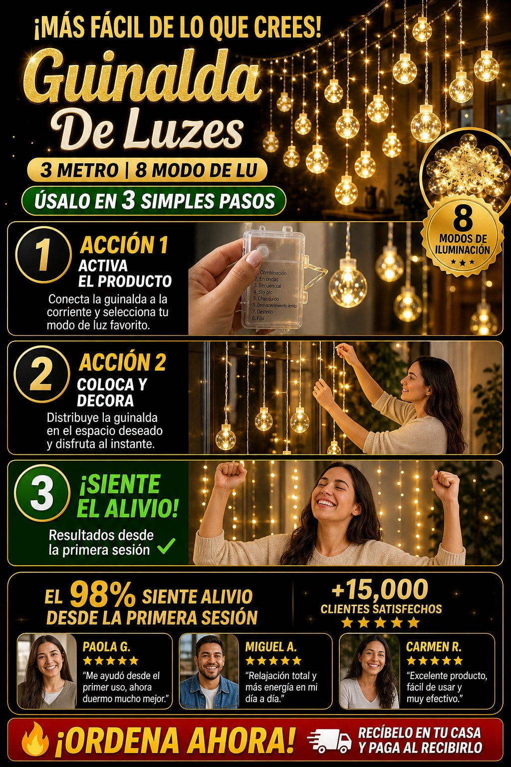 Guinalda De Luzes 3 Metros 8 Modo De Lu - imagen 8