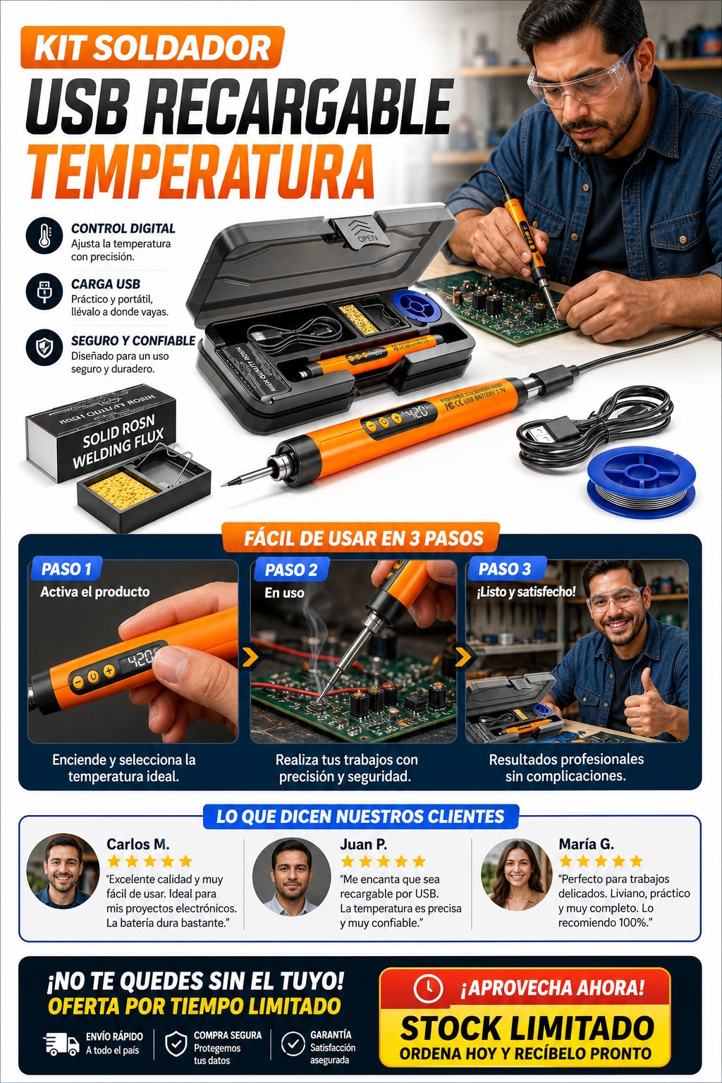 Kit Soldador Usb Recargable Temperatura - imagen 8
