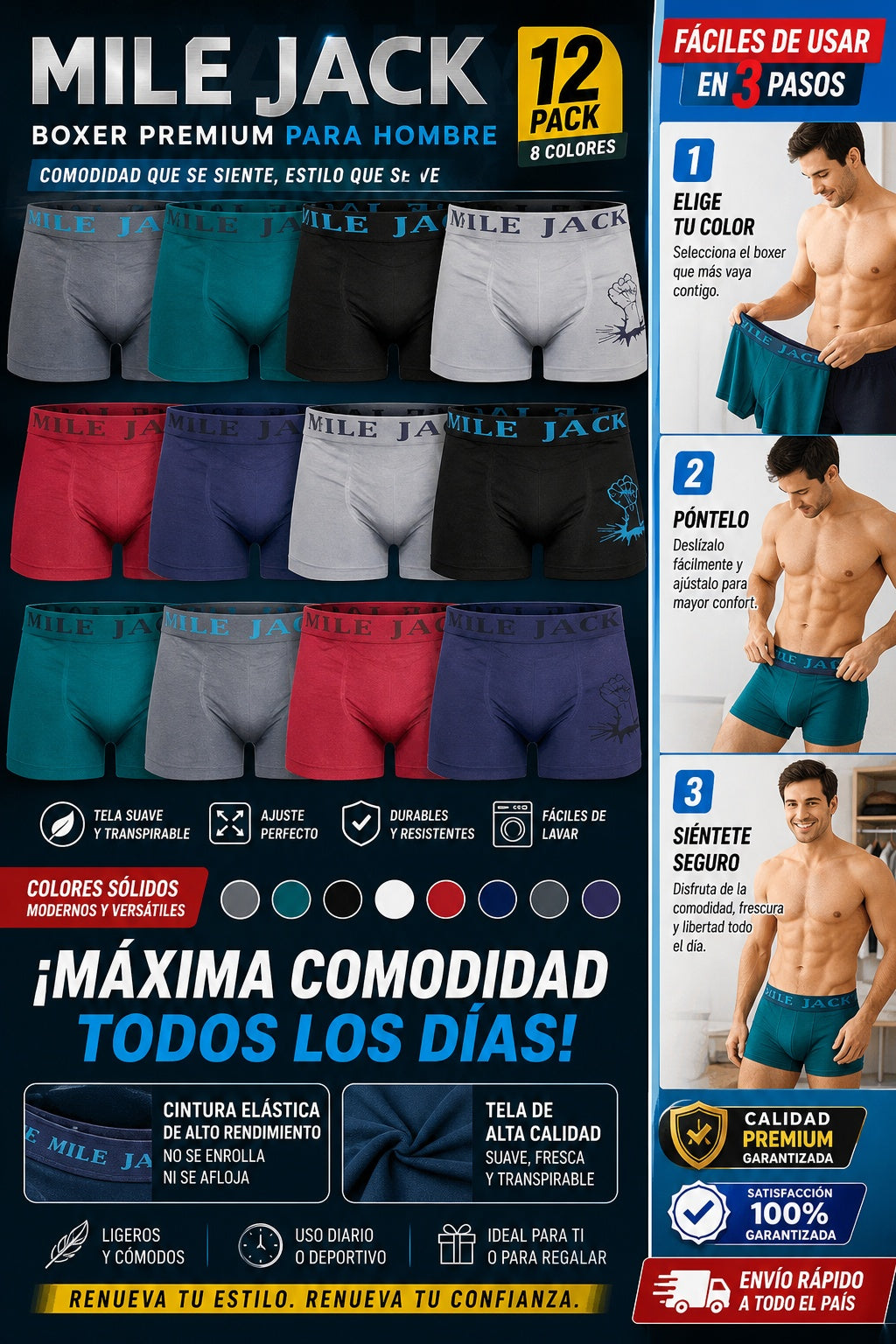 Boxer Caballero Paquete De 12 Pz Microfi 2 paquetes de x6 en total 12 unidades - imagen 8